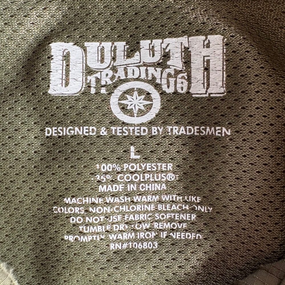 Duluth Trading Co Mens Large Olive Green Ripstop Long Sleeve Fishing Work Shirt - Picture 4 of 7